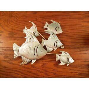 Fish Wall Art Metal Swimming Vintage Coastal 14 x 12 Silver Pink 5 Angel Fish